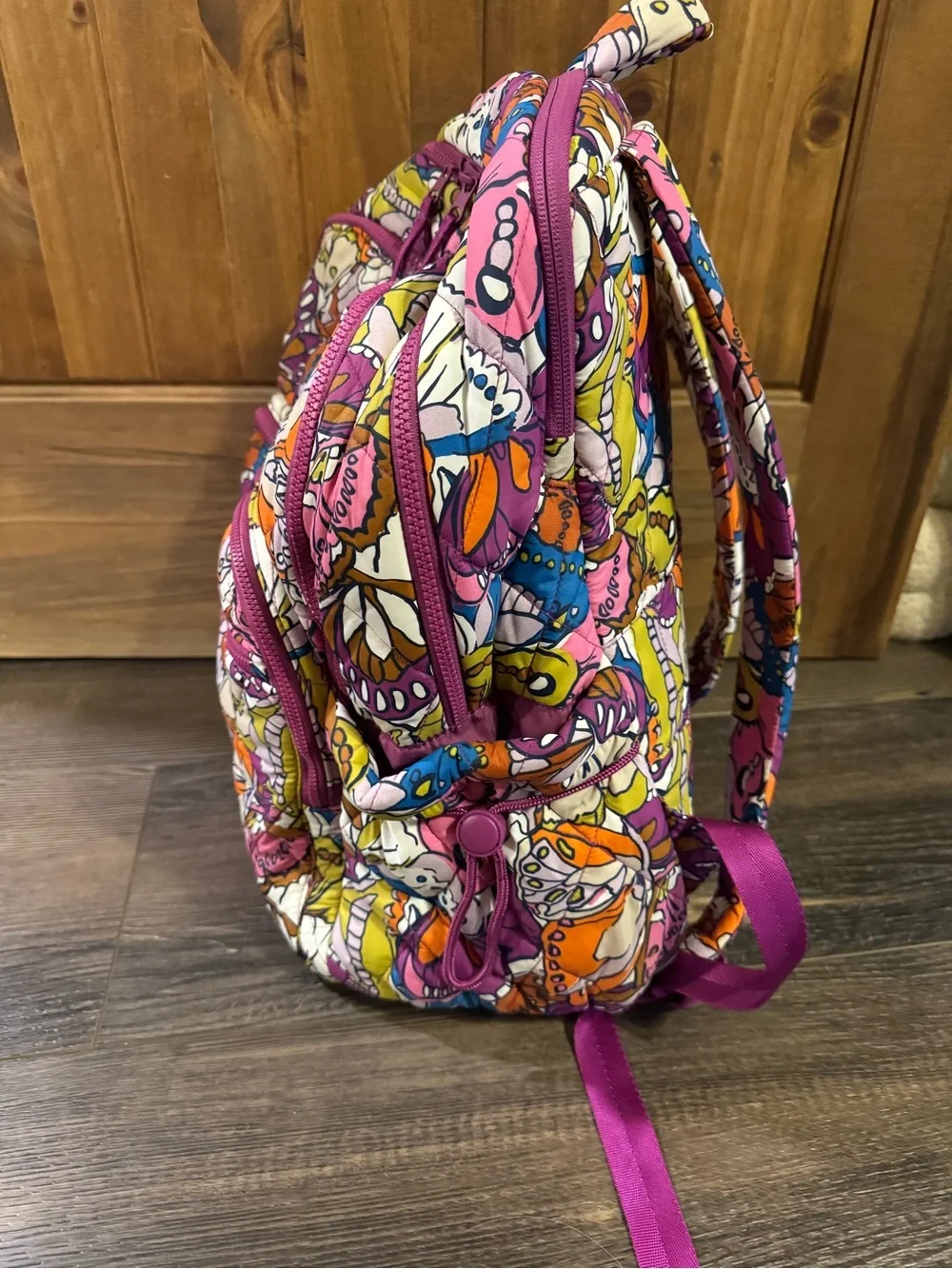 Vera Bradley Quilted Butterfly Backpack in Pink, Orange & Yellow